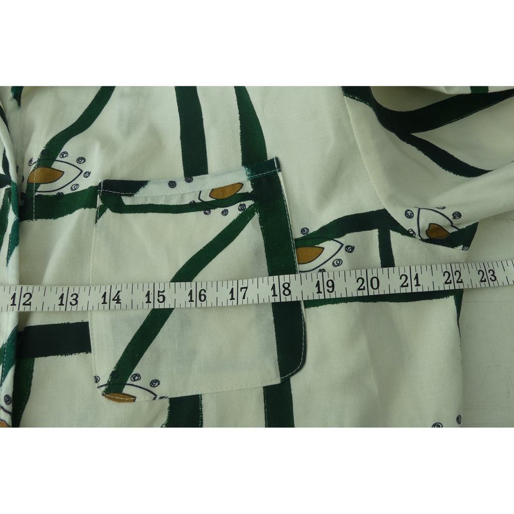 Commense Women Green Geometric Eye Print Linen Blend Shirt and Shorts Set M - Picture 3 of 9